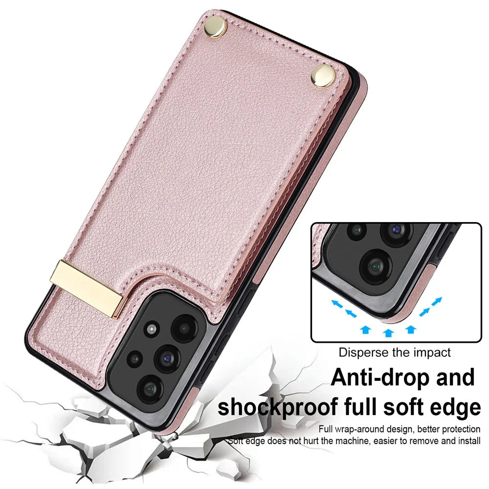 For Samsung Galaxy A53 5G Cover Stylish Metal Decor TPU+Leather Card Holder Cell Phone Case - Rose Gold - 4