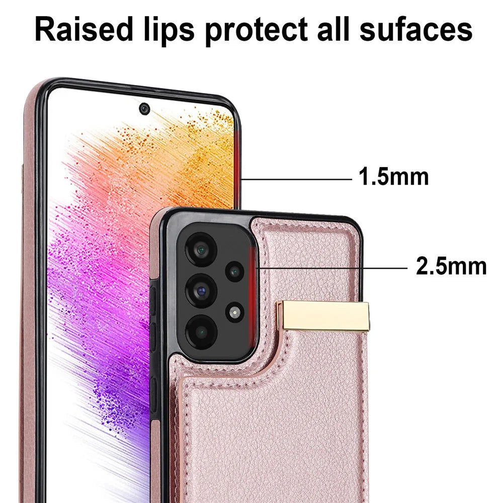 For Samsung Galaxy A53 5G Cover Stylish Metal Decor TPU+Leather Card Holder Cell Phone Case - Rose Gold - 6