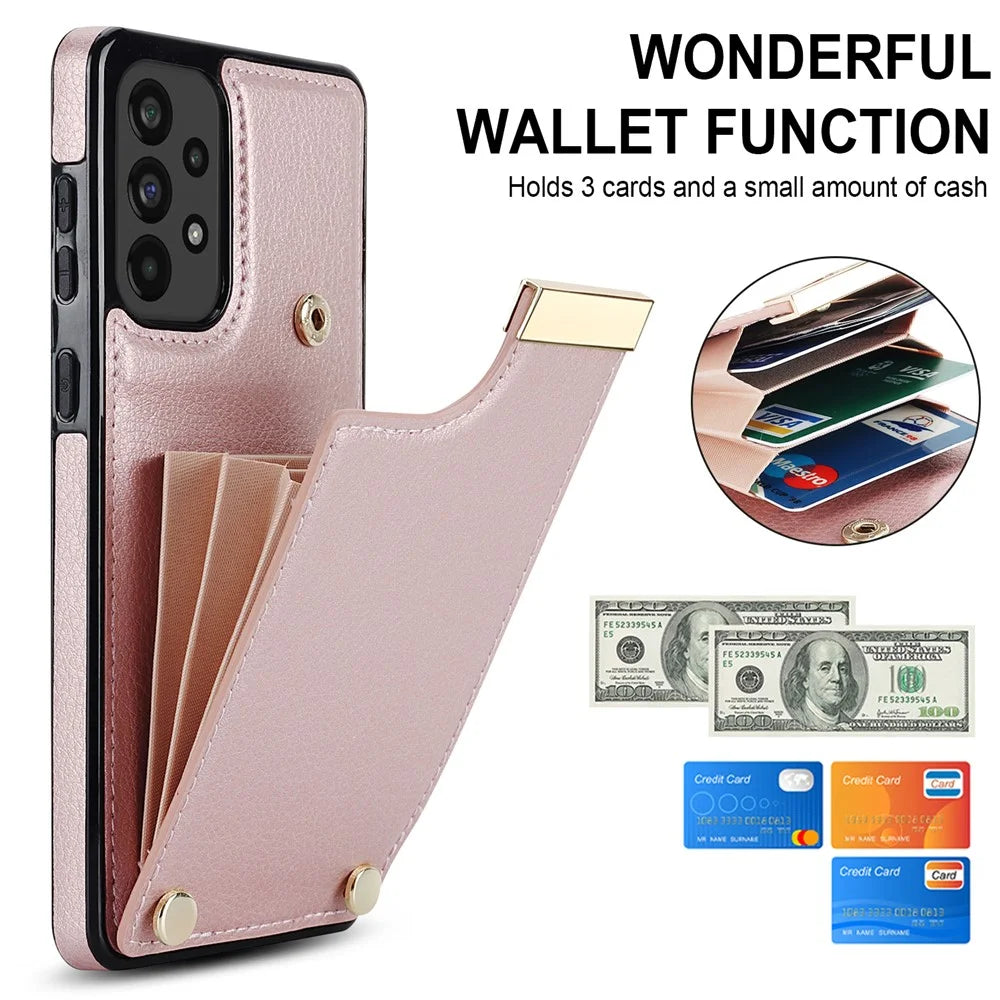 For Samsung Galaxy A53 5G Cover Stylish Metal Decor TPU+Leather Card Holder Cell Phone Case - Rose Gold - 7