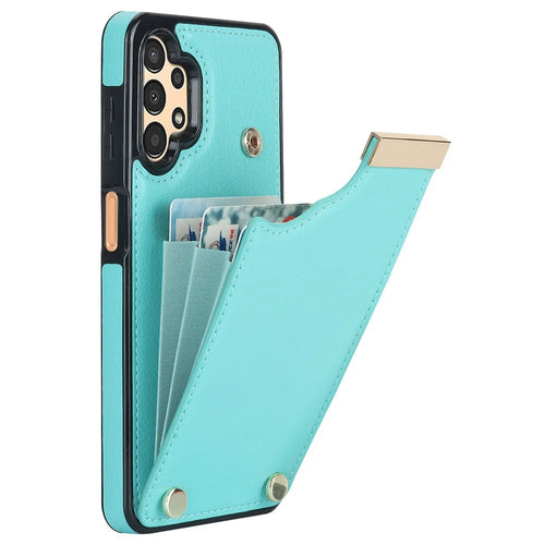 For Samsung Galaxy A13 5G / A13 4G Case TPU+PU Leather Hardware Decor Phone Cover with Card Holder - Mint Green - 1