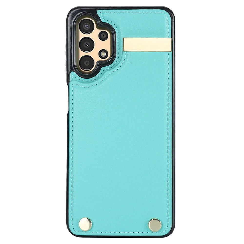 For Samsung Galaxy A13 5G / A13 4G Case TPU+PU Leather Hardware Decor Phone Cover with Card Holder - Mint Green - 2