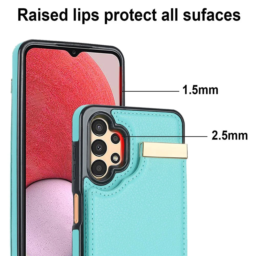 For Samsung Galaxy A13 5G / A13 4G Case TPU+PU Leather Hardware Decor Phone Cover with Card Holder - Mint Green - 6