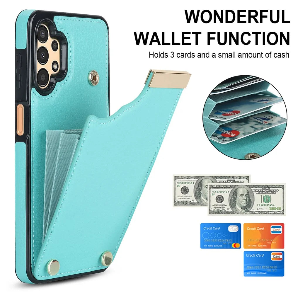 For Samsung Galaxy A13 5G / A13 4G Case TPU+PU Leather Hardware Decor Phone Cover with Card Holder - Mint Green - 7