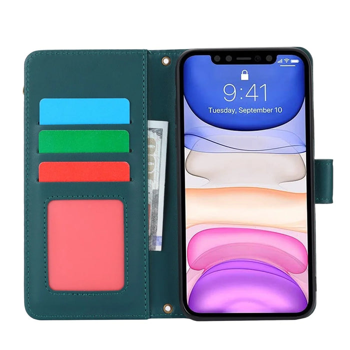 Cell Phone Case for iPhone 11 Card Slots PU Leather Cover with Zipper Pocket - Blue - 3