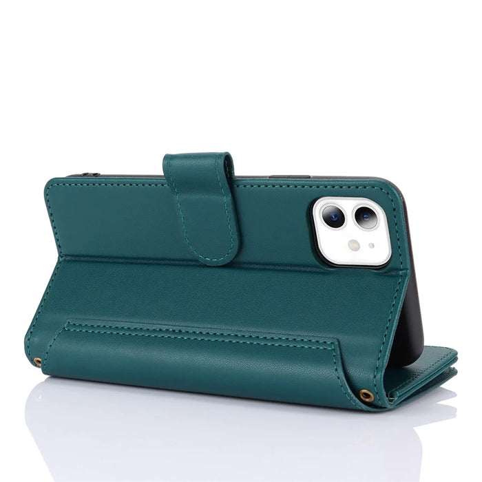 Cell Phone Case for iPhone 11 Card Slots PU Leather Cover with Zipper Pocket - Blue - 4