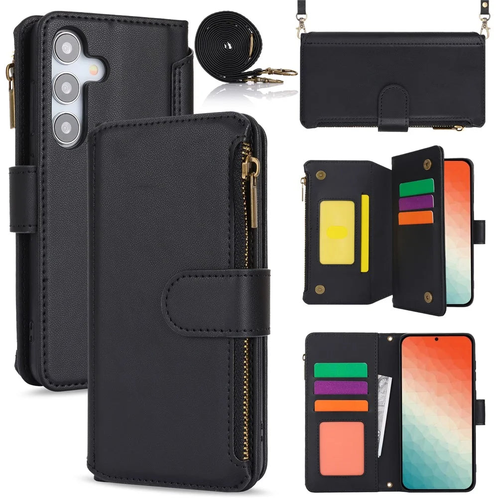For Samsung Galaxy S24 RFID Blocking Cell Phone Case Shockproof Leather Cover - Black - 1