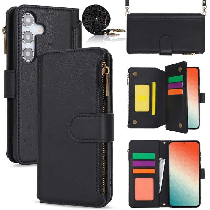For Samsung Galaxy S24 RFID Blocking Cell Phone Case Shockproof Leather Cover - Black - 1