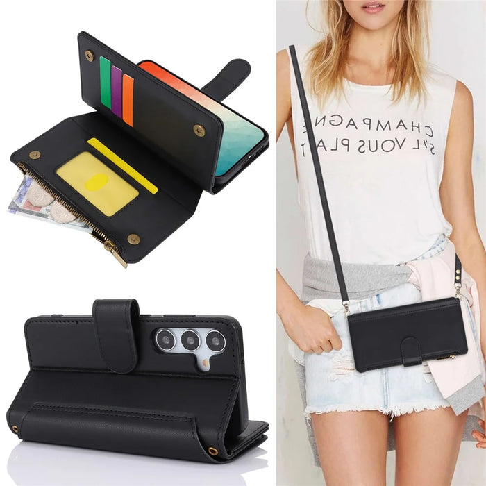 For Samsung Galaxy S24 RFID Blocking Cell Phone Case Shockproof Leather Cover - Black - 7