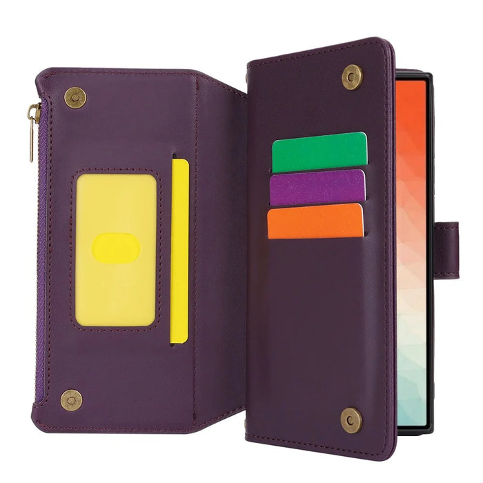 For Samsung Galaxy S24 Ultra Cell Phone Stand Case RFID Blocking Leather Flip Cover - Dark Purple - 2