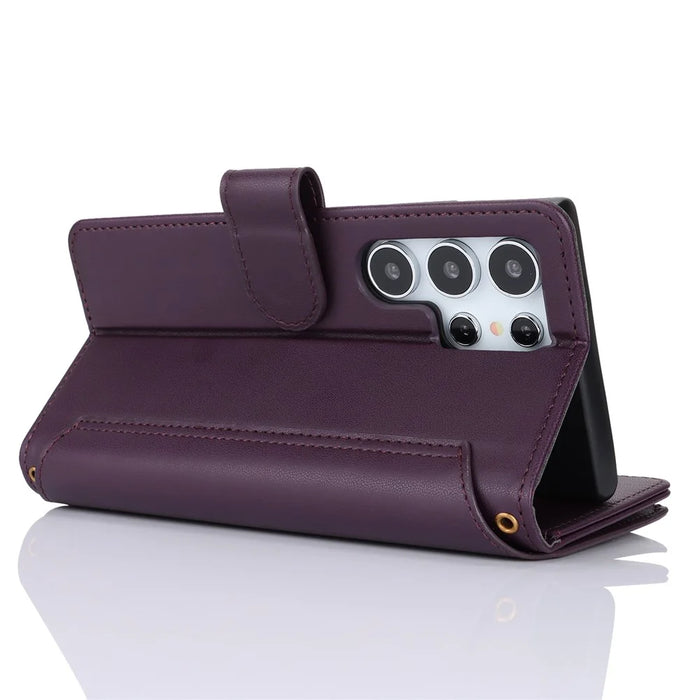 For Samsung Galaxy S24 Ultra Cell Phone Stand Case RFID Blocking Leather Flip Cover - Dark Purple - 5