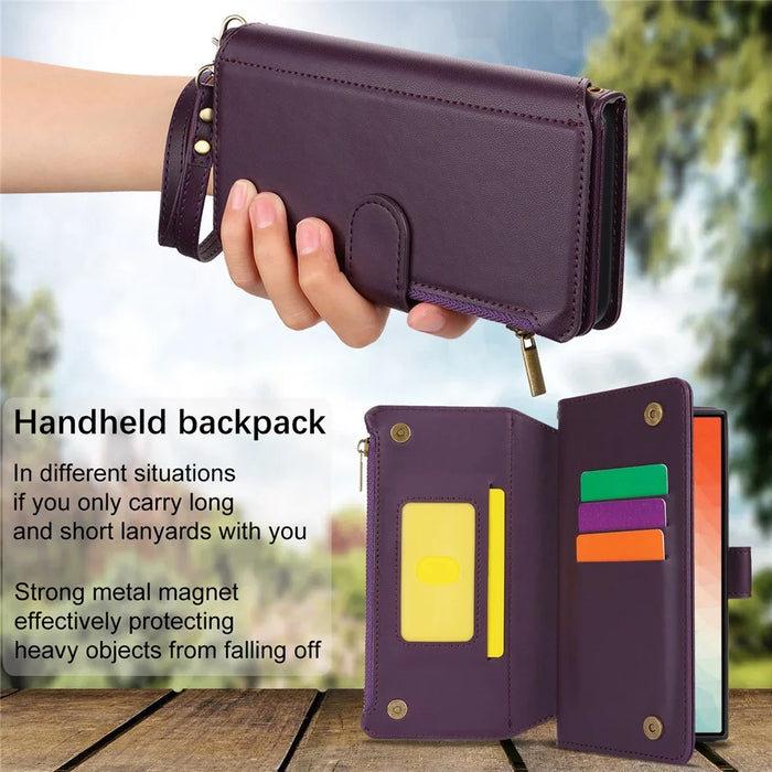 For Samsung Galaxy S24 Ultra Cell Phone Stand Case RFID Blocking Leather Flip Cover - Dark Purple - 6