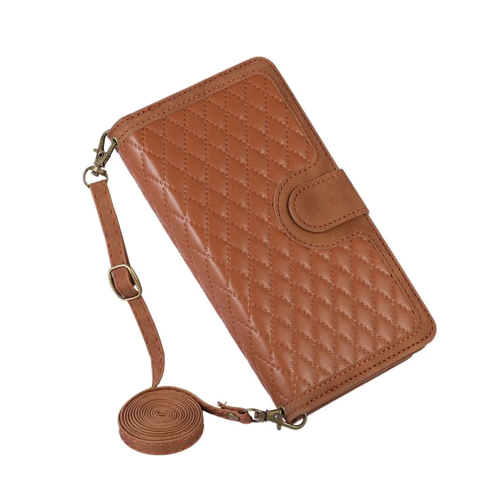 For Samsung Galaxy A12 Cell Phone Case 9 Card Slots Zipper Pocket Anti-scratch Leather Cover - Brown - 6