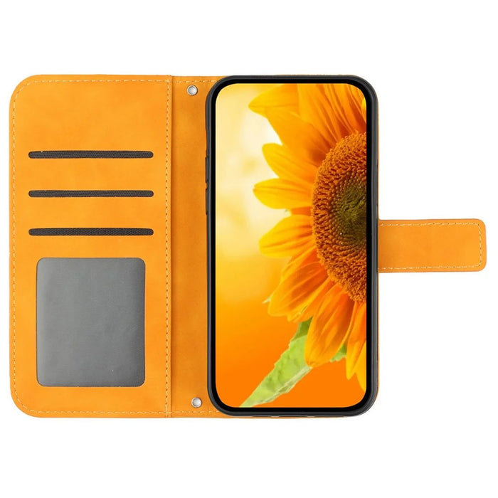 HT04 For OnePlus 12 5G PU Leather Case Sunflower Imprinted Phone Cover with Shoulder Strap - Yellow - 2