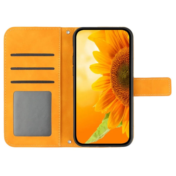 HT04 For Samsung Galaxy A55 5G Leather Case Sunflower Wallet Cover with Shoulder Strap - Yellow - 2