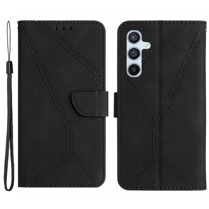 HT05 For Samsung Galaxy A55 5G Wallet Leather Case Skin-Feel Phone Cover - Black - 1