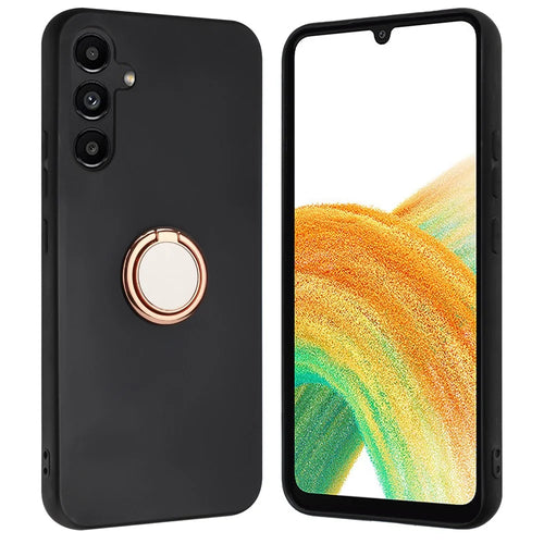 For Samsung Galaxy A35 5G Matte TPU Case Ring Holder Kickstand Phone Cover - Rose Gold - 1