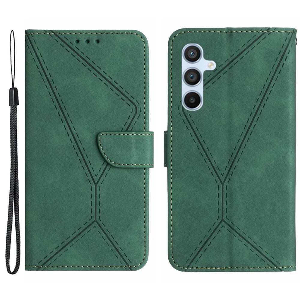 HT05 For Samsung Galaxy A35 5G Case Wallet with Card Holder Leather Phone Cover Skin Touch Feeling - Green - 1