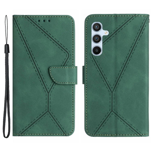 HT05 For Samsung Galaxy A35 5G Case Wallet with Card Holder Leather Phone Cover Skin Touch Feeling - Green - 1