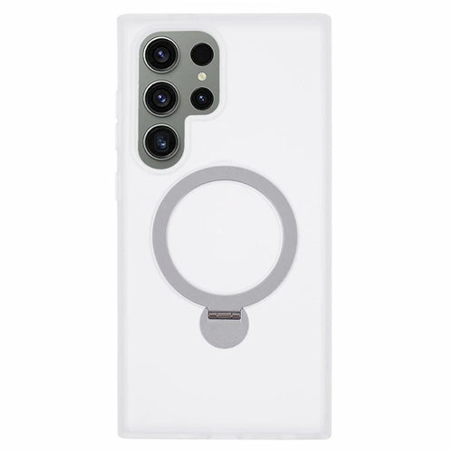 For Samsung Galaxy S24 Ultra Phone Case Rotary Ring Kickstand Magnetic Phone Cover - White - 1
