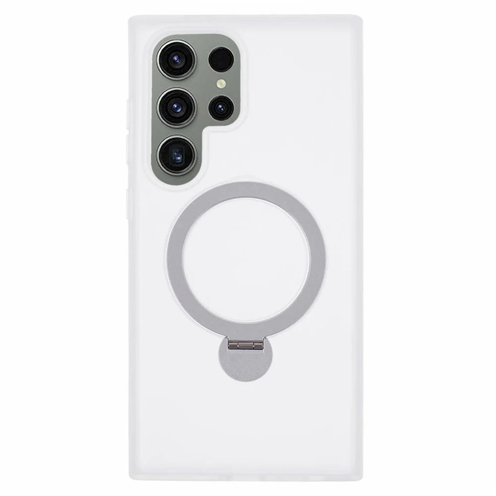 For Samsung Galaxy S24 Ultra Phone Case Rotary Ring Kickstand Magnetic Phone Cover - White - 1