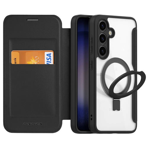 DUX DUCIS Skin X Pro for Samsung Galaxy S24+ Magnetic Case RFID Blocking Card Slots Kickstand Cover - Black - 1