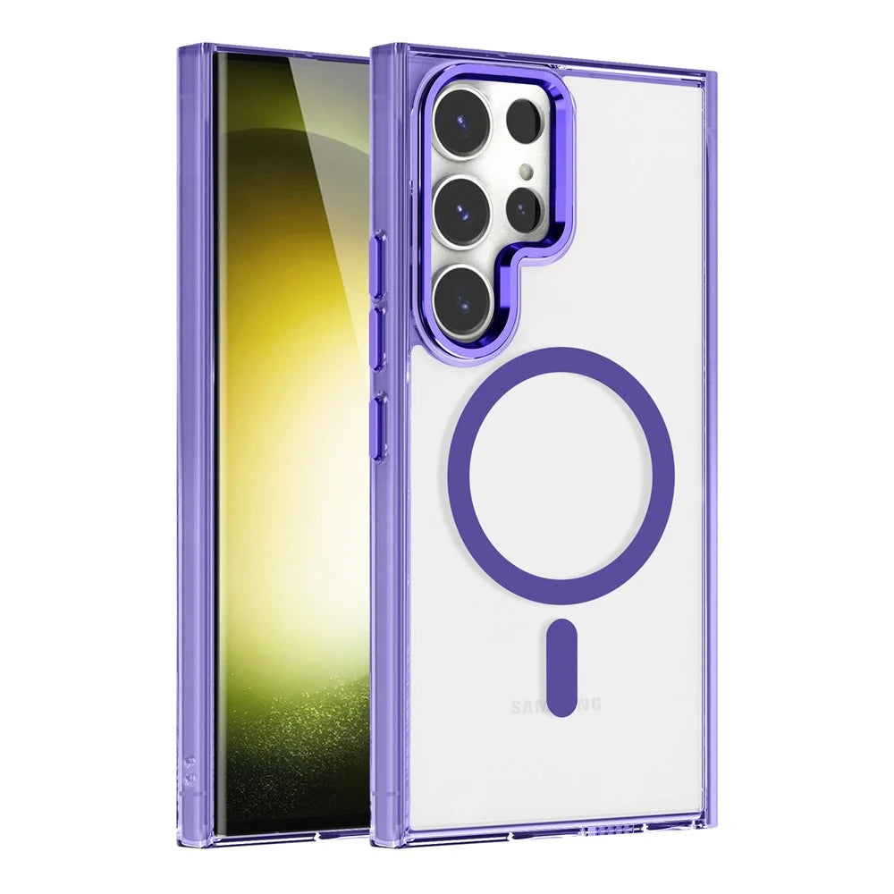For Samsung Galaxy S24 Ultra Phone Case Clear Magnetic Case Wireless Charging - Purple - 1