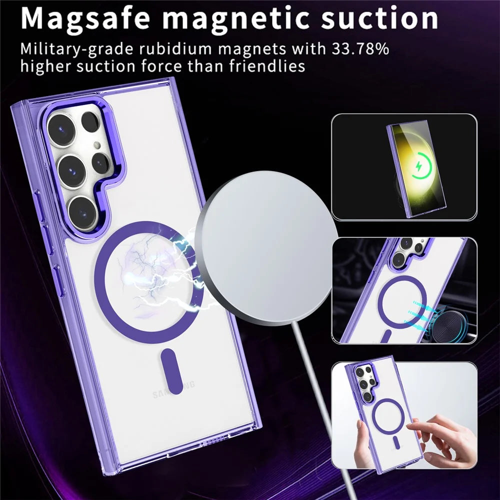 For Samsung Galaxy S24 Ultra Phone Case Clear Magnetic Case Wireless Charging - Purple - 3