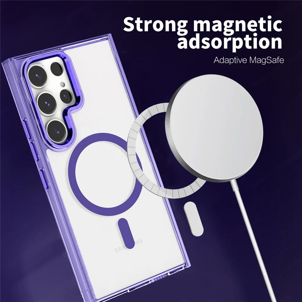 For Samsung Galaxy S24 Ultra Phone Case Clear Magnetic Case Wireless Charging - Purple - 4