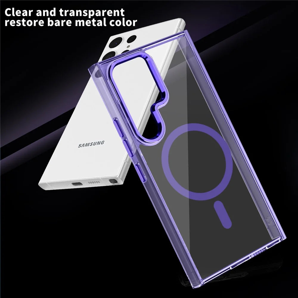 For Samsung Galaxy S24 Ultra Phone Case Clear Magnetic Case Wireless Charging - Purple - 7