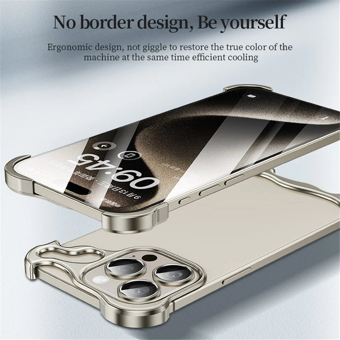 For iPhone 14 Frameless Bumper Case Aluminium Alloy Four Corners Shockproof Phone Cover - Black - 3