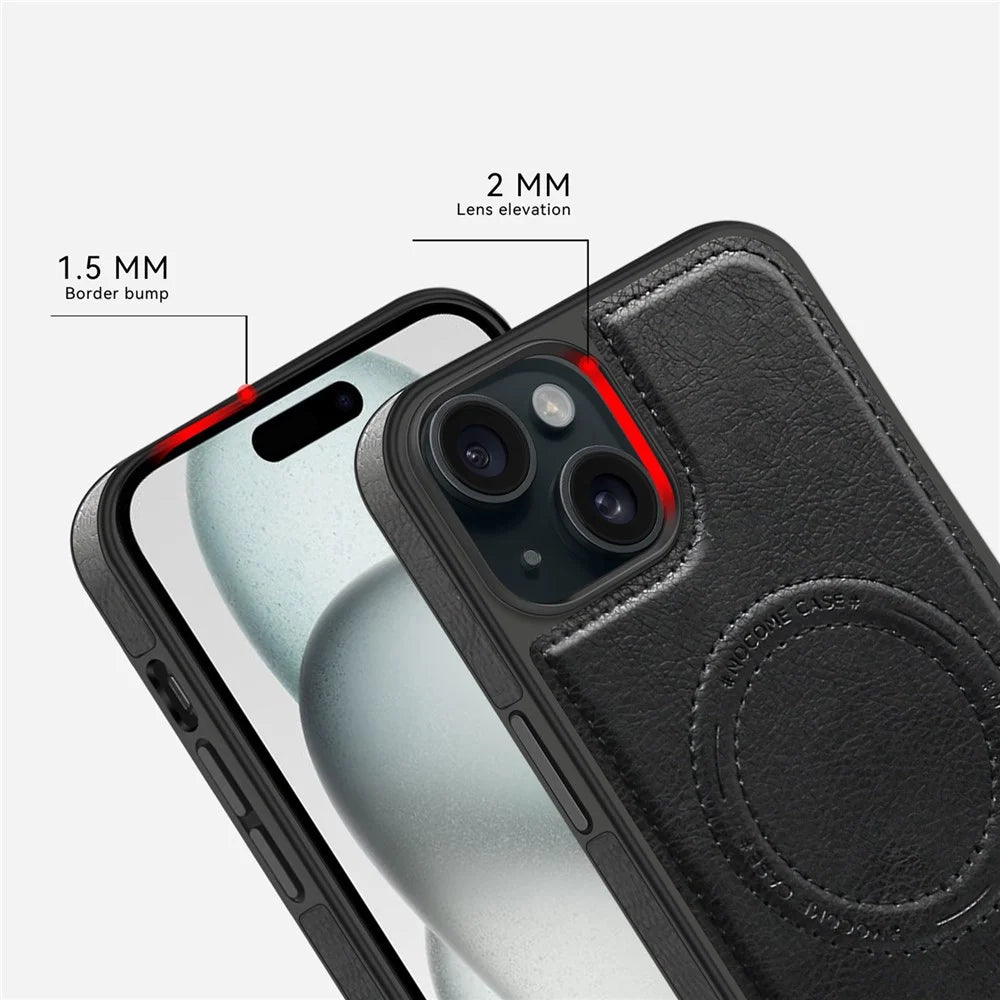 For iPhone 15 Plus Case Compatible with MagSafe Kickstand Leather Phone Back Cover - Blackish Green - 3