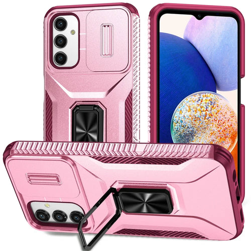 For Samsung Galaxy A34 5G Case Scratch-proof TPU+PC Slide Lens Protection Phone Shell - Pink+Rose - 1