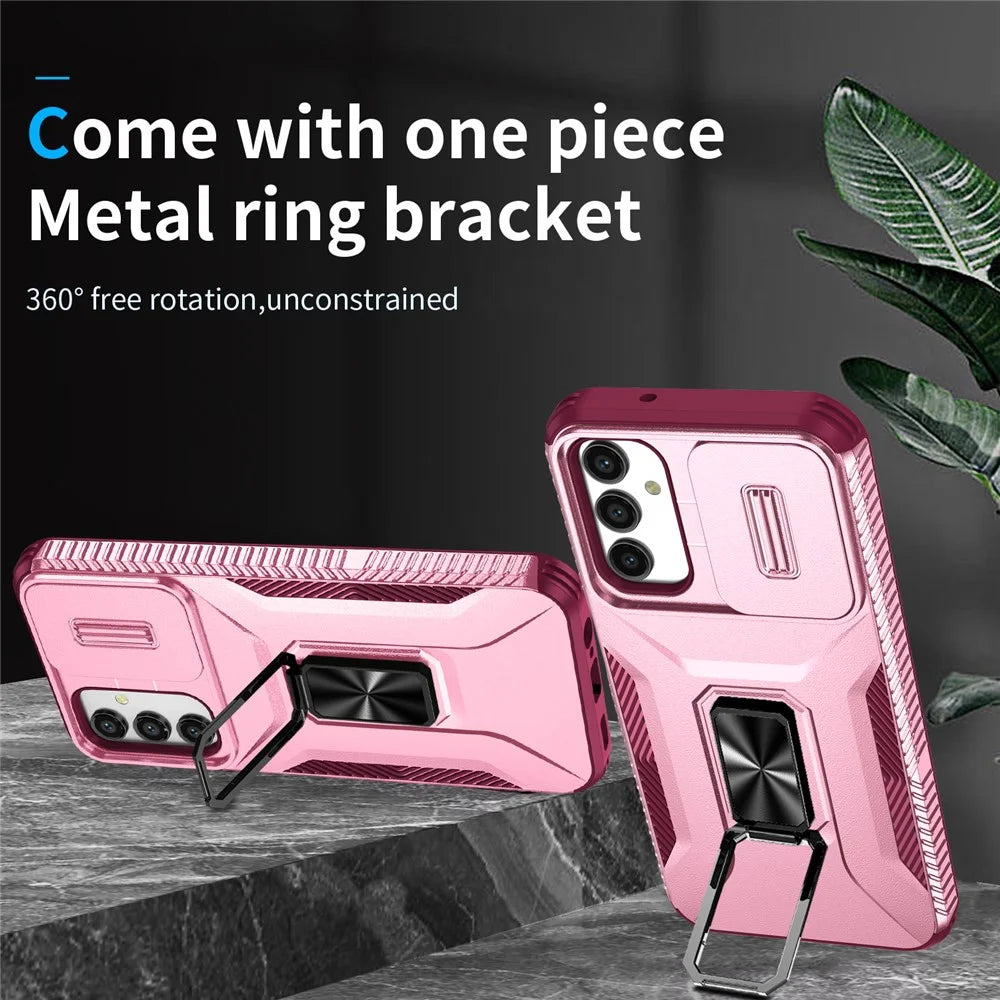 For Samsung Galaxy A34 5G Case Scratch-proof TPU+PC Slide Lens Protection Phone Shell - Pink+Rose - 2