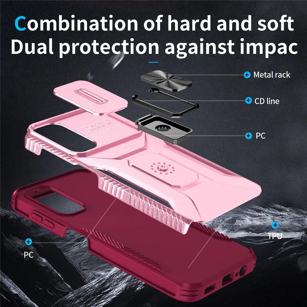 For Samsung Galaxy A34 5G Case Scratch-proof TPU+PC Slide Lens Protection Phone Shell - Pink+Rose - 3