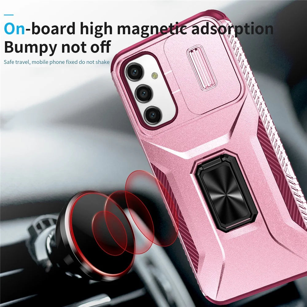 For Samsung Galaxy A34 5G Case Scratch-proof TPU+PC Slide Lens Protection Phone Shell - Pink+Rose - 6