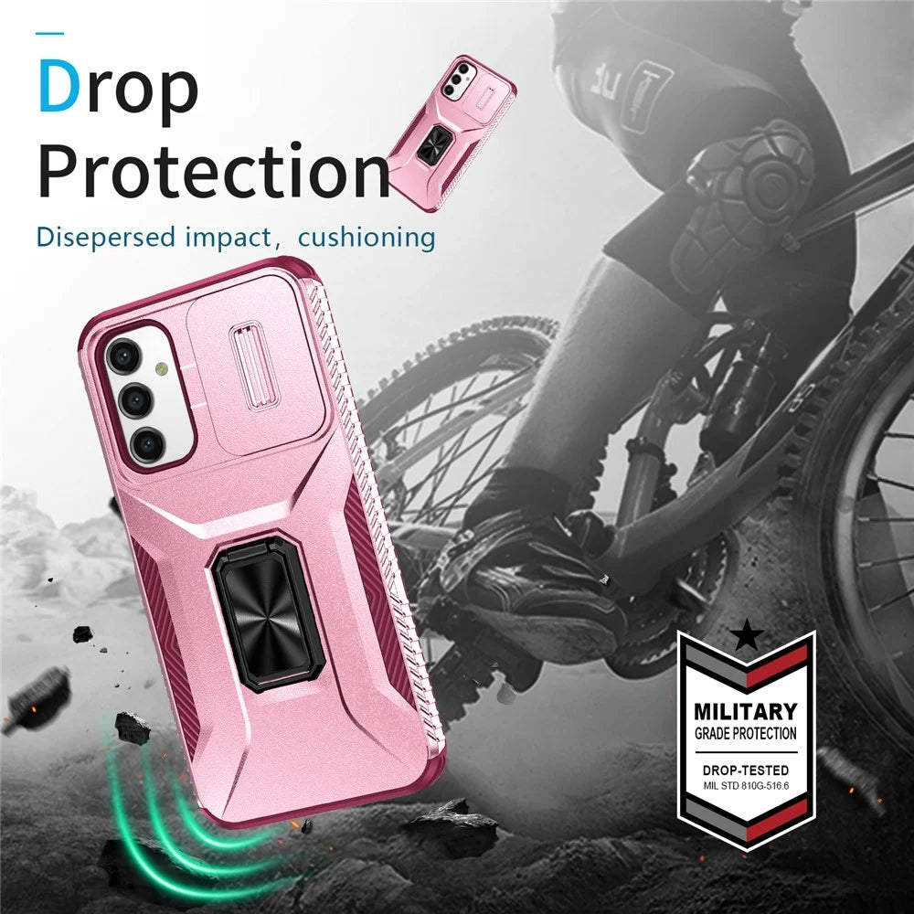 For Samsung Galaxy A34 5G Case Scratch-proof TPU+PC Slide Lens Protection Phone Shell - Pink+Rose - 7