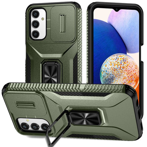 For Samsung Galaxy A15 4G Phone Case PC TPU Dual Layer Shockproof Cover Slide Lens Protection - Green - 1