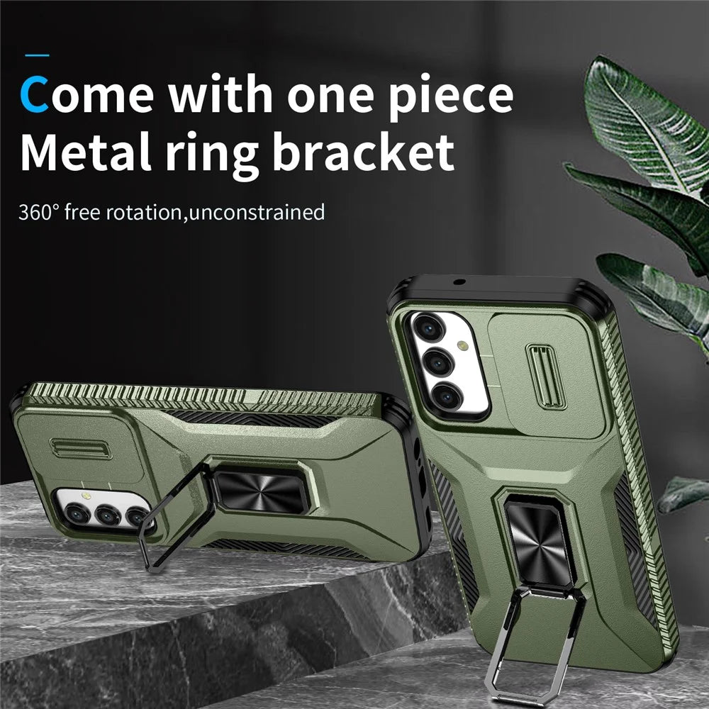 For Samsung Galaxy A15 4G Phone Case PC TPU Dual Layer Shockproof Cover Slide Lens Protection - Green - 2