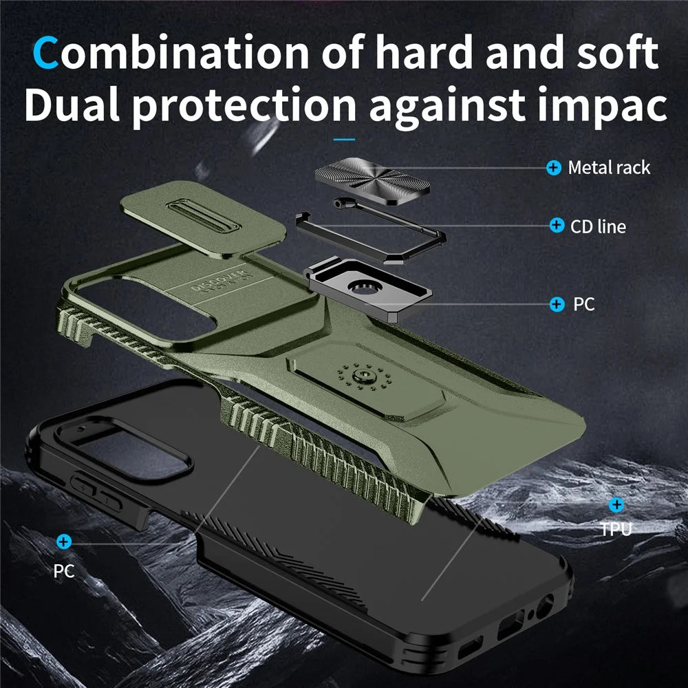 For Samsung Galaxy A15 4G Phone Case PC TPU Dual Layer Shockproof Cover Slide Lens Protection - Green - 3