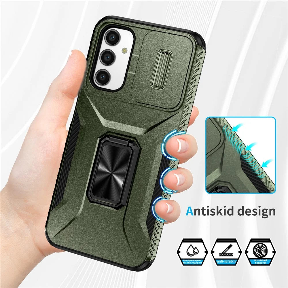For Samsung Galaxy A15 4G Phone Case PC TPU Dual Layer Shockproof Cover Slide Lens Protection - Green - 5
