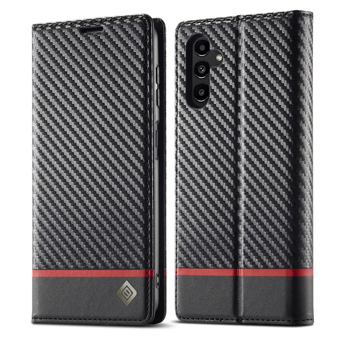 LC.IMEEKE For Samsung Galaxy A55 5G Phone Case Flip Wallet Carbon Fiber Texture - Horizontal Stripe - 1