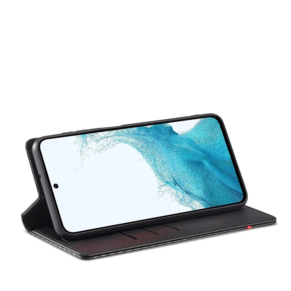 LC.IMEEKE For Samsung Galaxy A55 5G Phone Case Flip Wallet Carbon Fiber Texture - Horizontal Stripe - 3