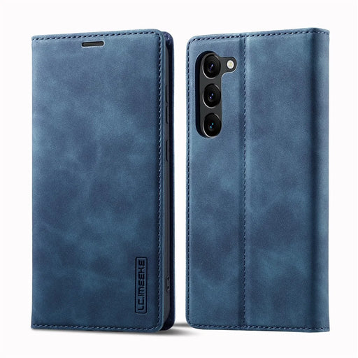 LC.IMEEKE For Samsung Galaxy S24 Case Microfiber Leather Folio Stand View Phone Cover - Blue - 1