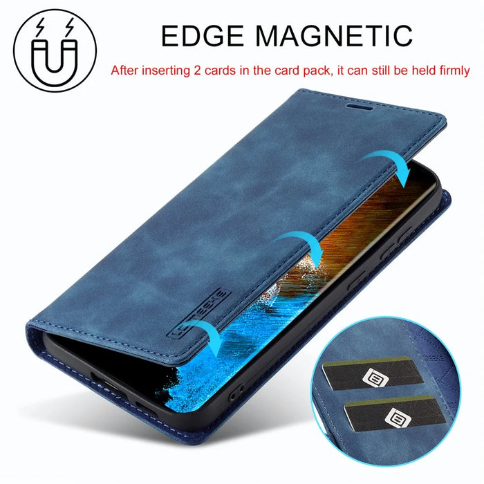 LC.IMEEKE For Samsung Galaxy S24 Case Microfiber Leather Folio Stand View Phone Cover - Blue - 6