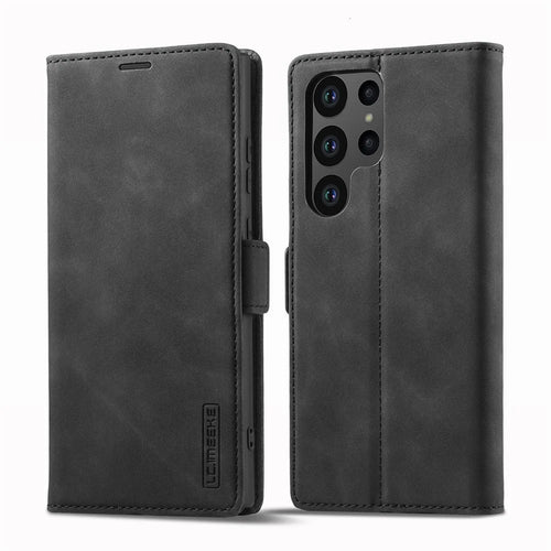 LC.IMEEKE For Samsung Galaxy S24 Ultra Case Magnetic Closure Microfiber Leather Phone Cover - Black - 1