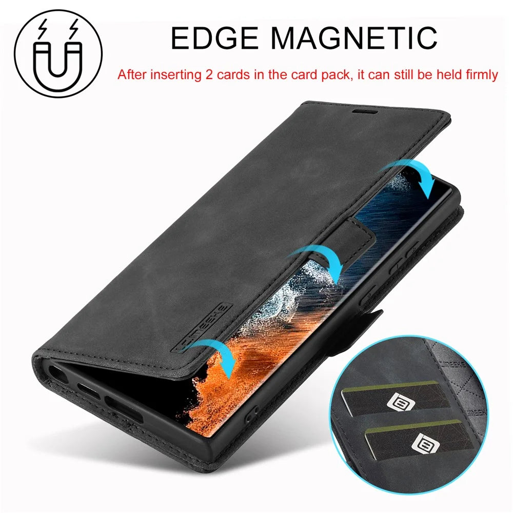 LC.IMEEKE For Samsung Galaxy S24 Ultra Case Magnetic Closure Microfiber Leather Phone Cover - Black - 6