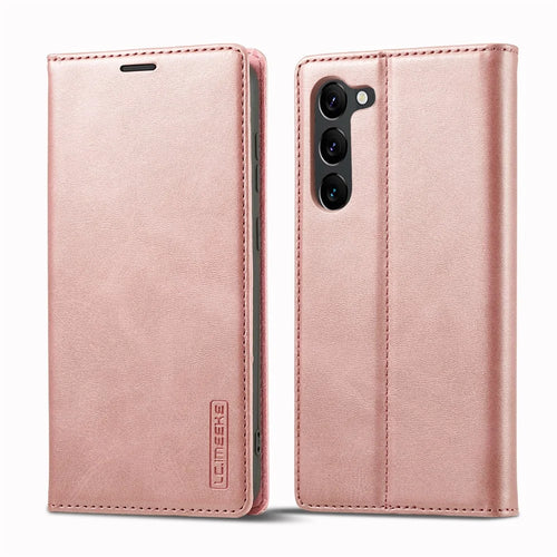 LC.IMEEKE For Samsung Galaxy S24+ Microfiber Leather Case Wallet Phone Cover Viewing Stand - Rose Gold - 1