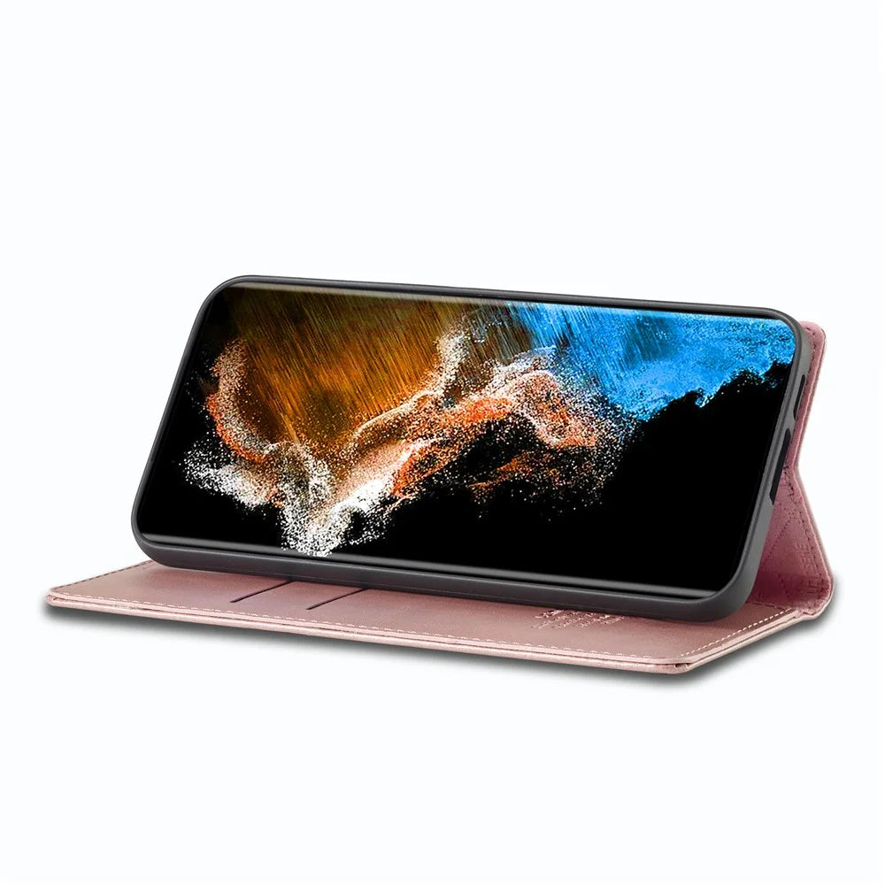 LC.IMEEKE For Samsung Galaxy S24+ Microfiber Leather Case Wallet Phone Cover Viewing Stand - Rose Gold - 2