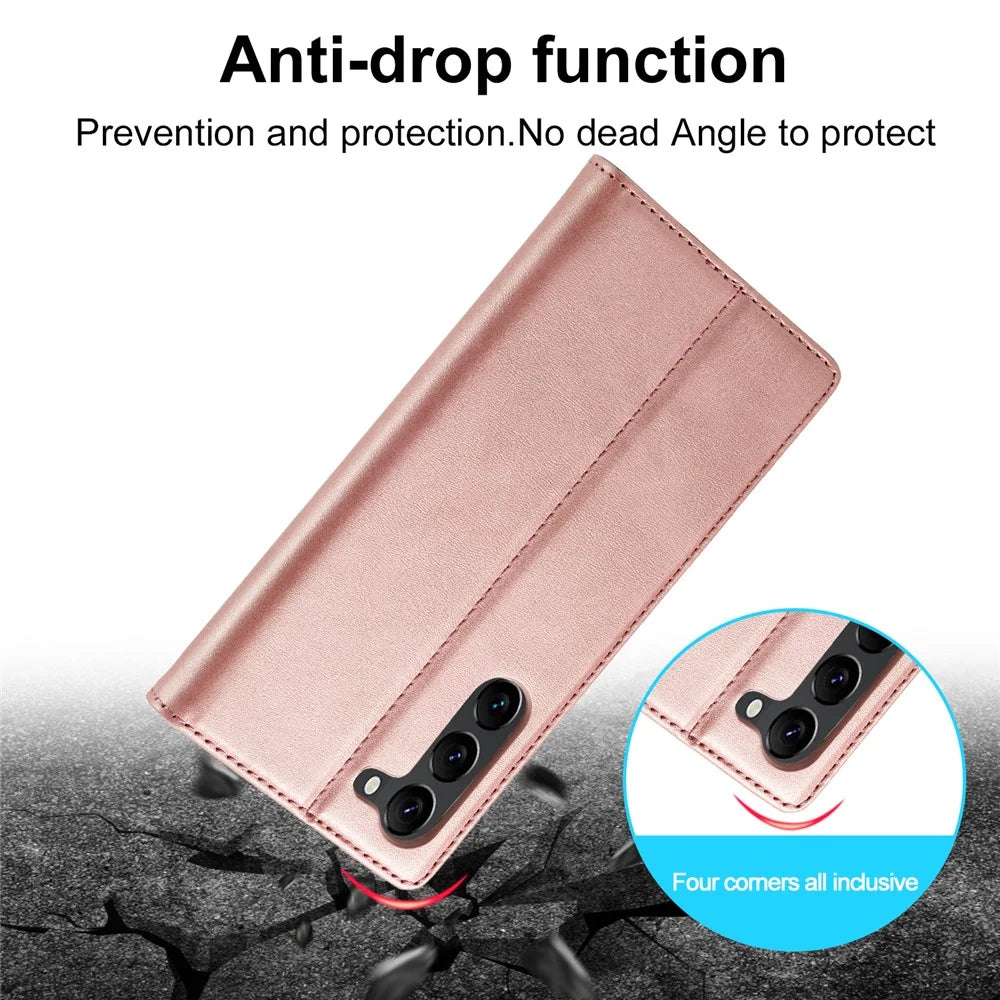 LC.IMEEKE For Samsung Galaxy S24+ Microfiber Leather Case Wallet Phone Cover Viewing Stand - Rose Gold - 7