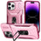 For iPhone 13 Pro Max Kicstand Phone Case with Camera Lens Cover Slider Dual Layer Protection - Pink+Rose - 1
